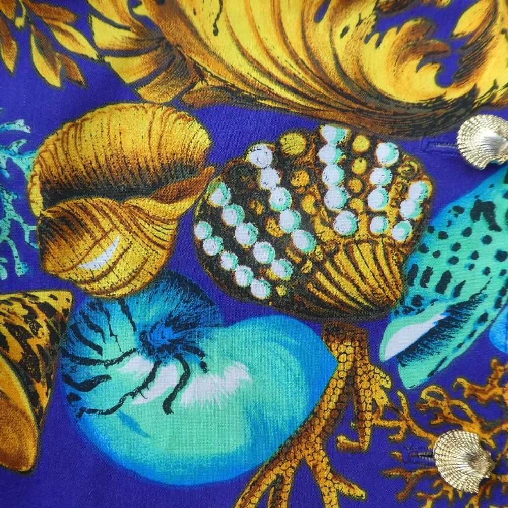 Vintage Skirt Set Ruched Side Sarong Tie Blouse Ocean Shells Theme Resort Sz M